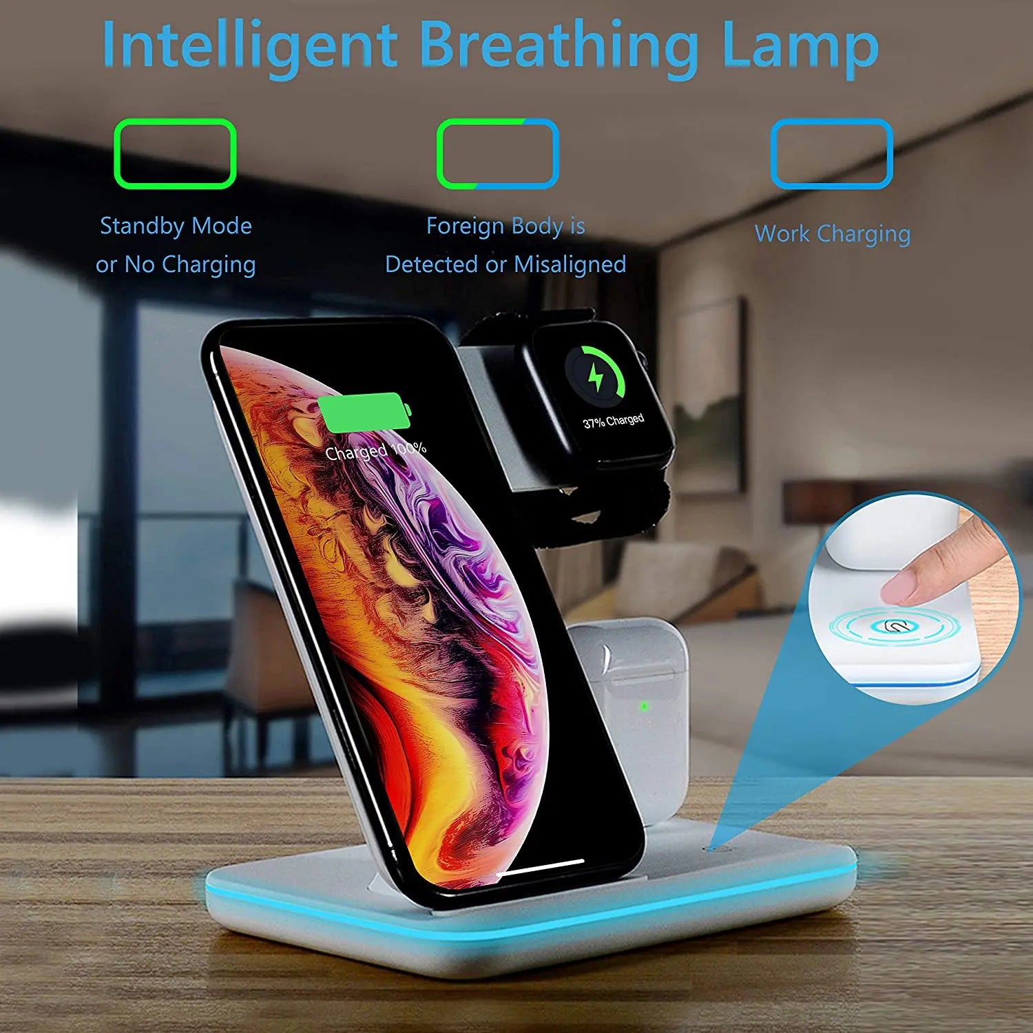 Wireless Charger Stand 3in1 15W Fast Charging Docking Station for AirPods Pro Apple Watch iPhone Wireless Charger Stand 3in1 15W Fast Charging Docking Station for AirPods Pro Apple Watch iPhone